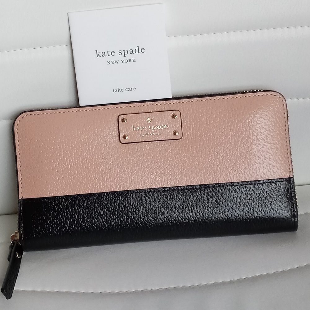 Kate Spade Large Zip around Wallet pink & Black NWOT
